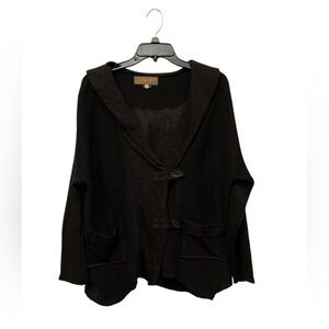 ZUZA BART Black 100% Linen Open Front Cardigan Jacket M Lagenlook